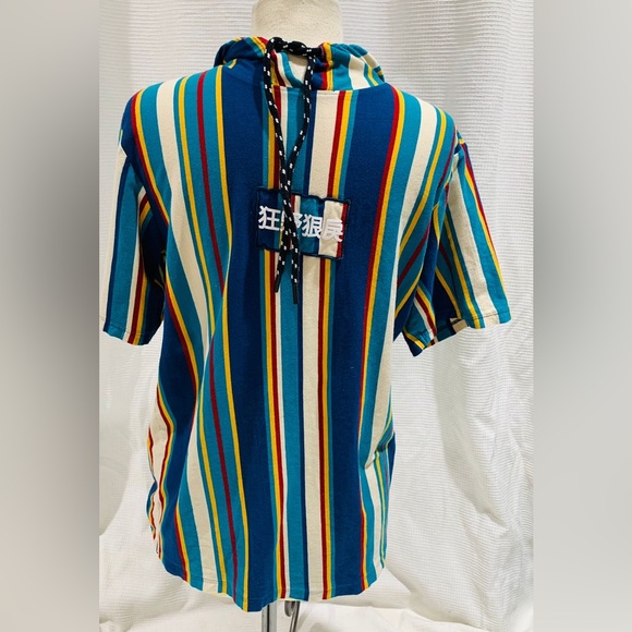 Vox Populi T - shirt Hooded Men’s Short Sleeve Striped - Picture 2 of 3